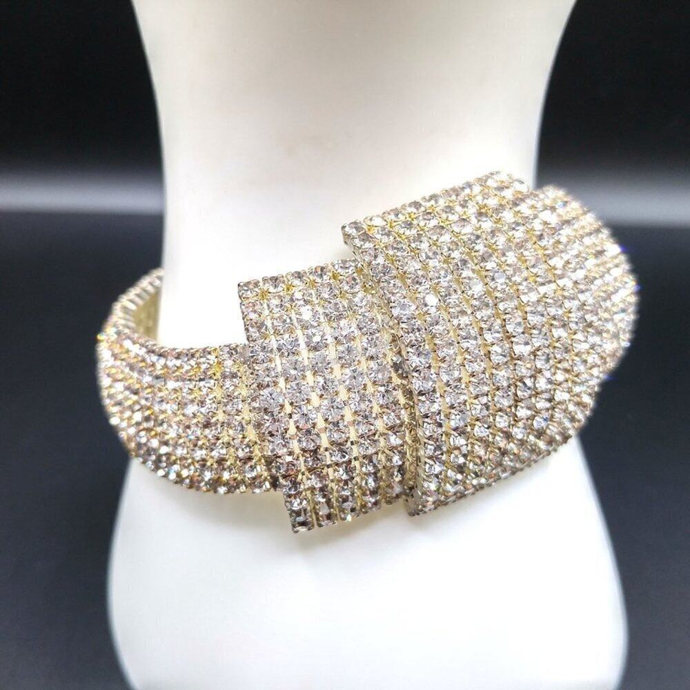 Vintage Wide Clear Rhinestone Sparkling Bracelet, 1990s, 7 3/4 Inches